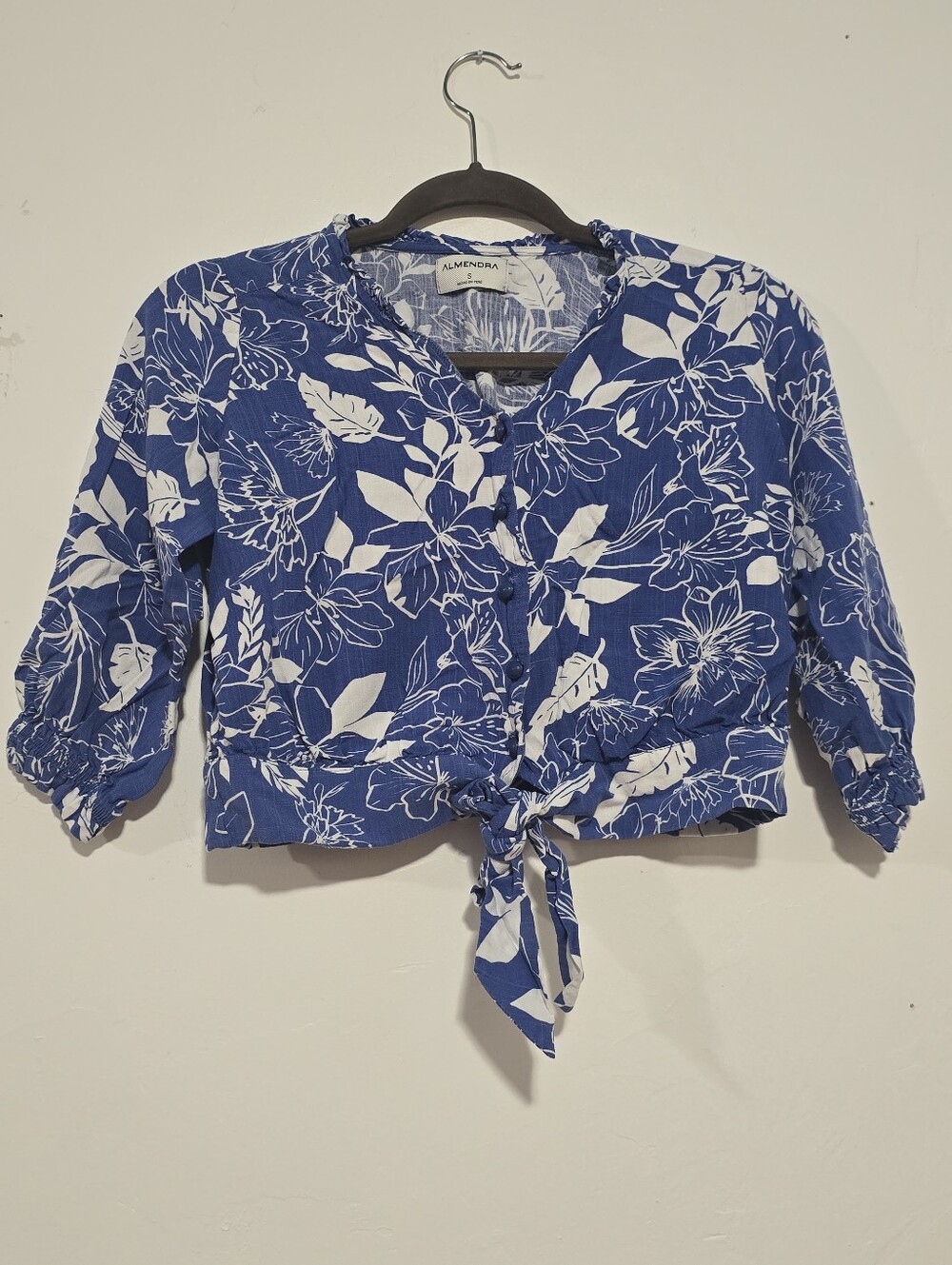 Blue Floral Tie-Front Crop Top